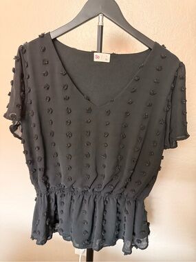 SO Black Dotted V-Neck Peplum Top